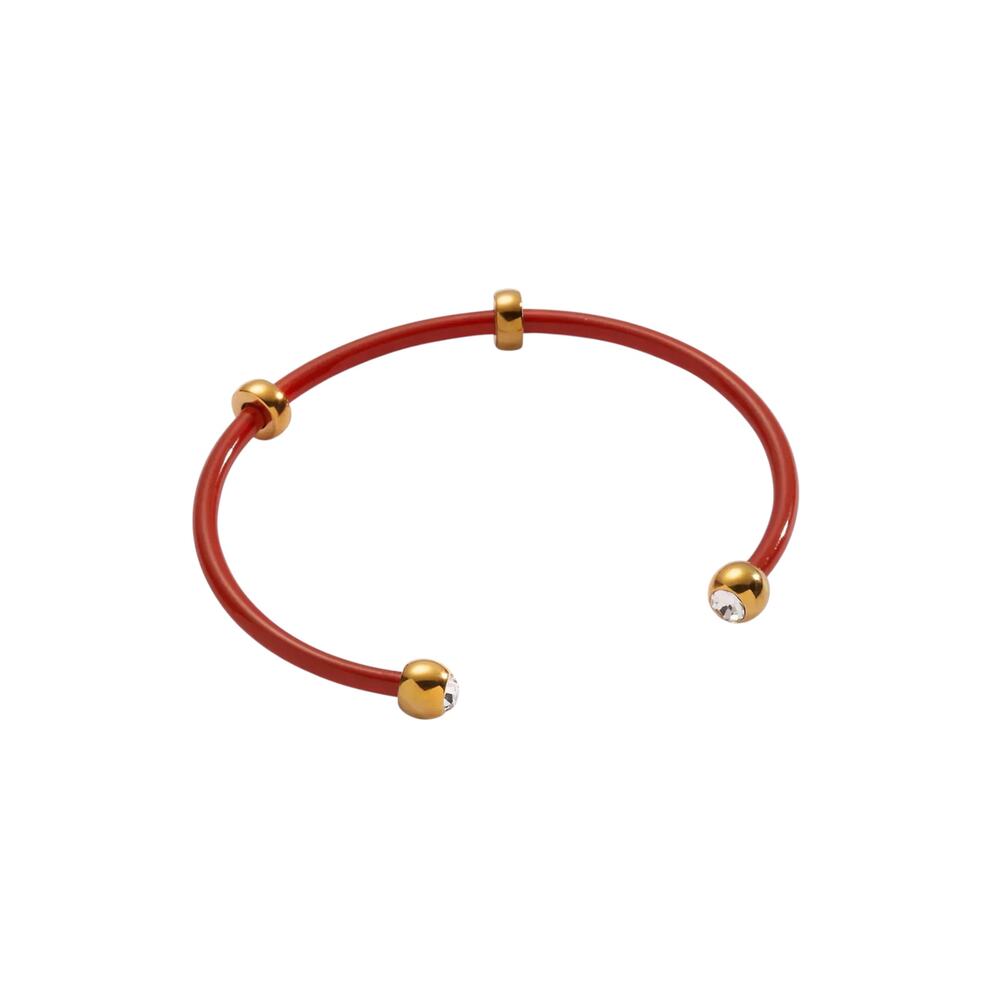 ALEX+ANI Bezel Stone Enamel Cuff in Coral Red